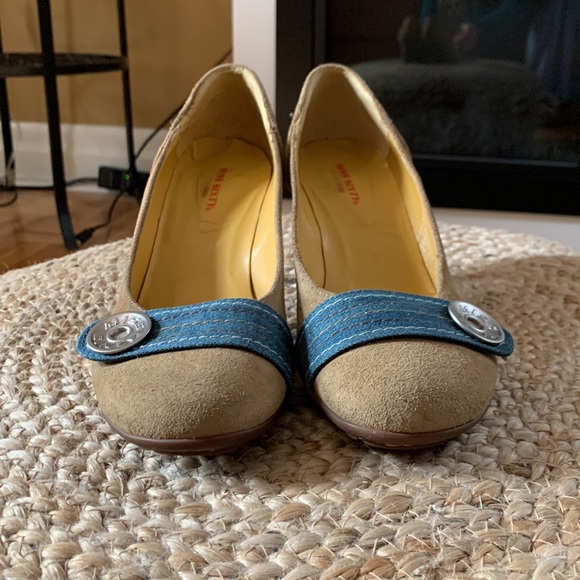 Miss Sixty mint condition tan suede heels w/ denim & stitching detailing size 37 - Picture 9 of 10